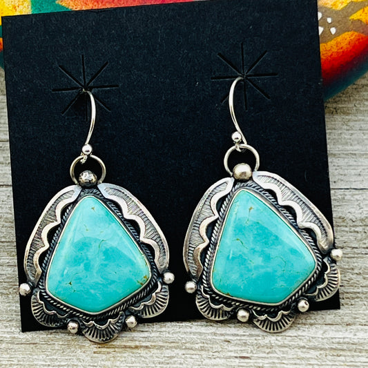 Tyrone turquoise Earrings Jackson Hoskie signed Sterling silver ER10