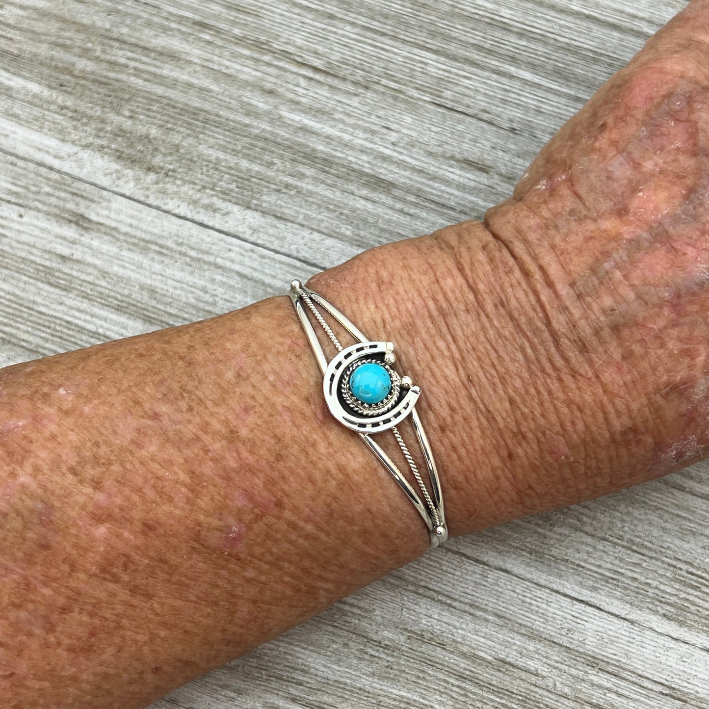 6 1/4" Kingman Turquoise Horseshoe Cuff Bracelet Sterling Silver Letricia Largo BR52