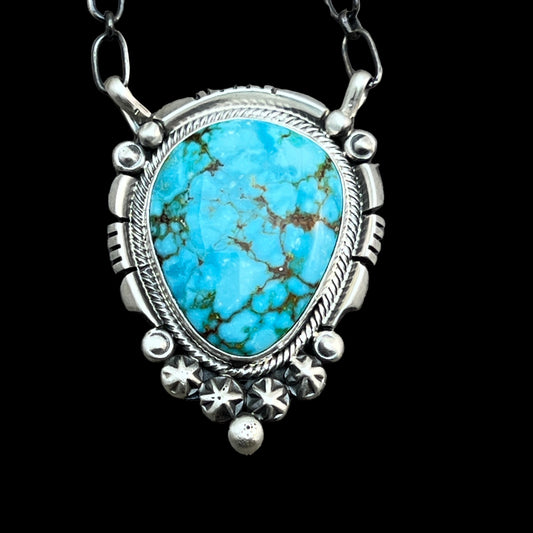 18" Kingman Spiderweb Turquoise Necklace Sterling silver Navajo Daniel Benally 601