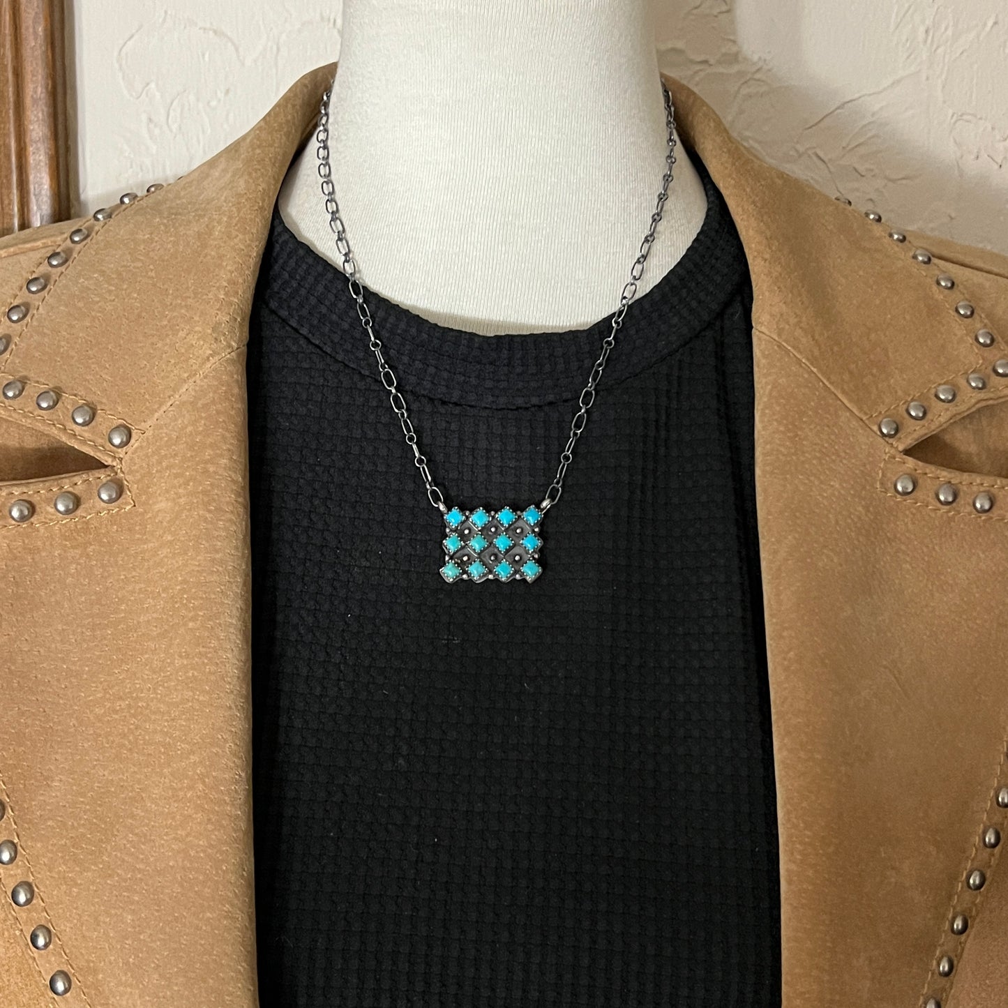 18 1/2" Turquoise Bar Necklace Sterling silver Navajo Melissa Anderson 660