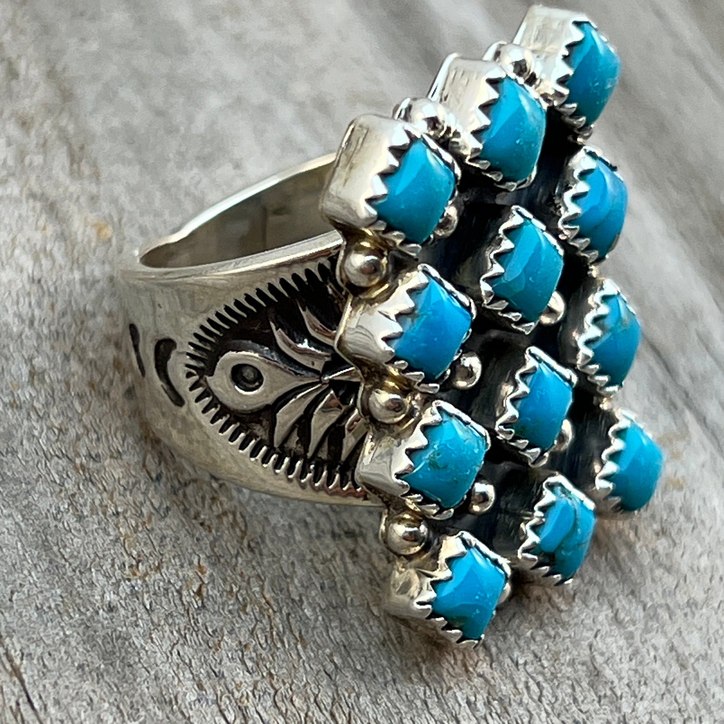 Size 6.5 Blue Kingman Turquoise Ring Sterling Silver handmade Verley Betone 545