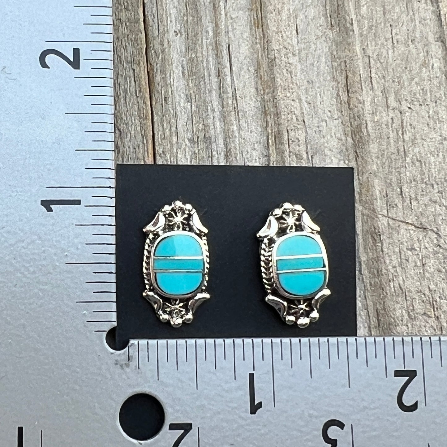 Modern Turquoise Inlay Stud Earrings Sterling Silver James Manygoats Navajo 667