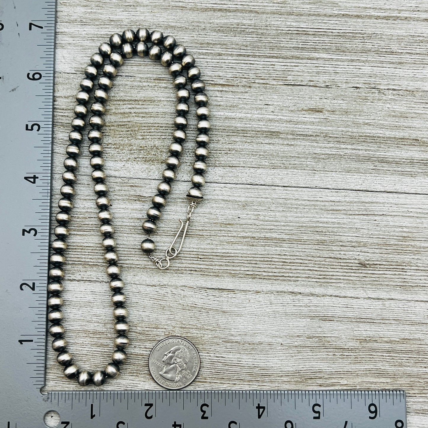 24" Sterling silver handmade Navajo Pearl 7mm round Bead Necklace Dorinda Mariano signed