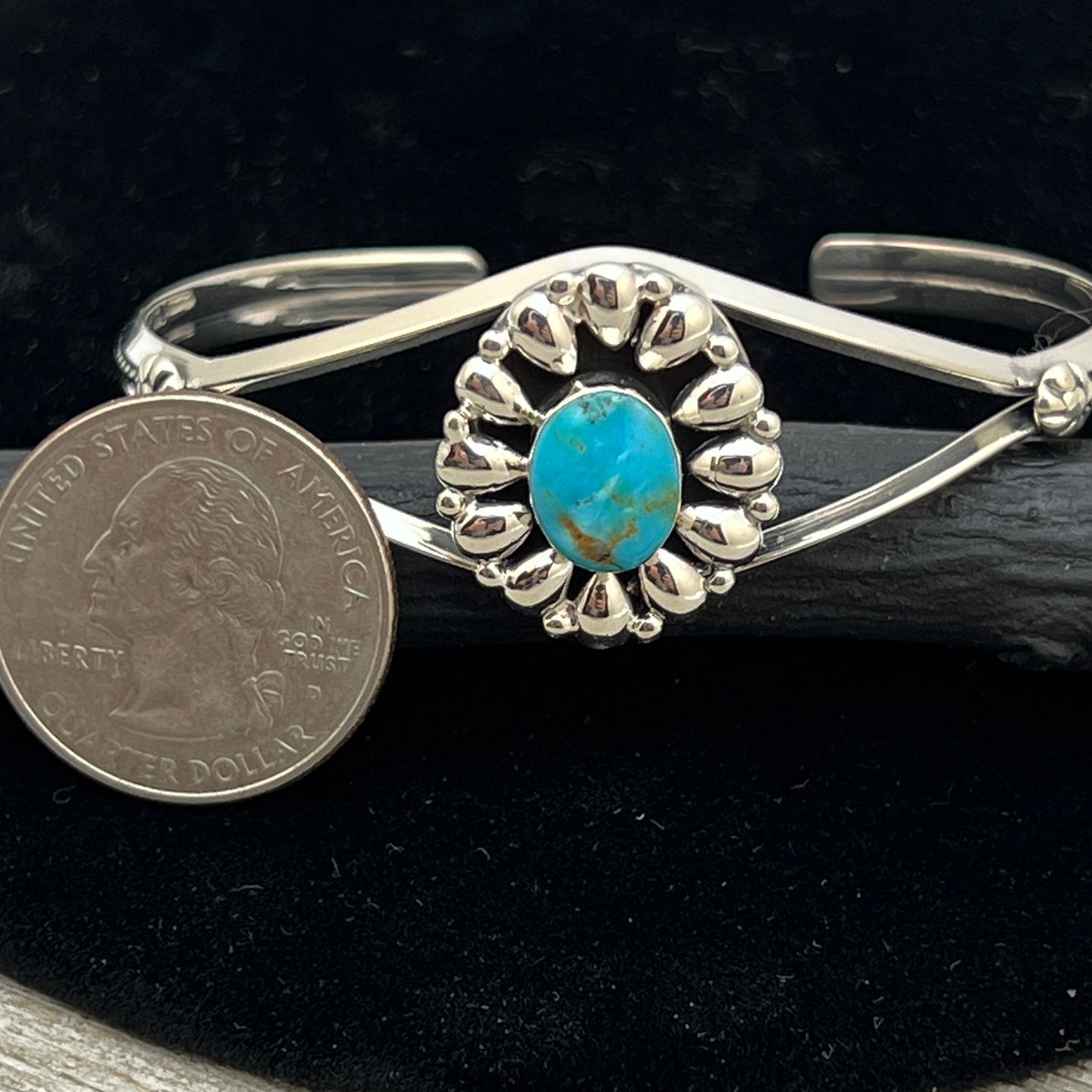 6 1/2" Stamped Navajo sterling silver turquoise cuff bracelet BR63