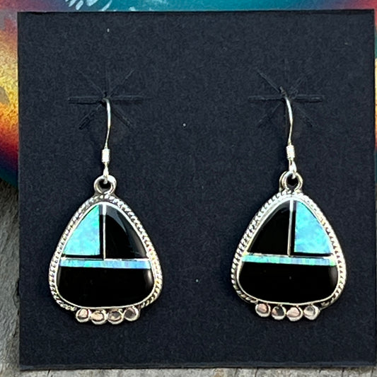 Modern Black jet opal inlay Earrings Sterling Silver James Manygoats Navajo 671