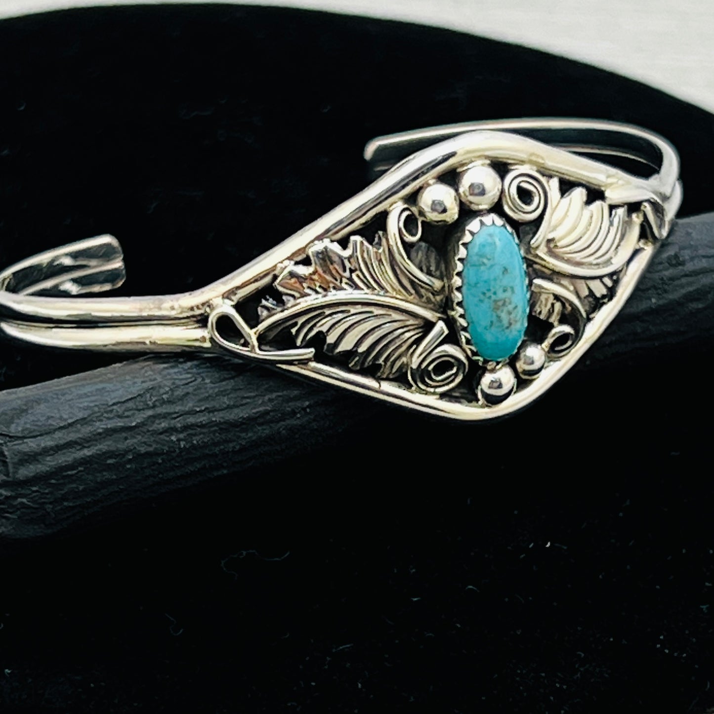 6 1/2" Stamped Navajo sterling silver Turquoise cuff bracelet Harry Yazzie BR68
