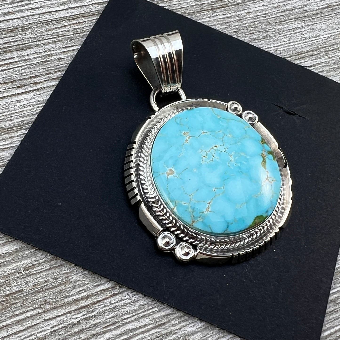 Blue Kingman Turquoise Pendant 5, Sterling Silver Daniel Benally