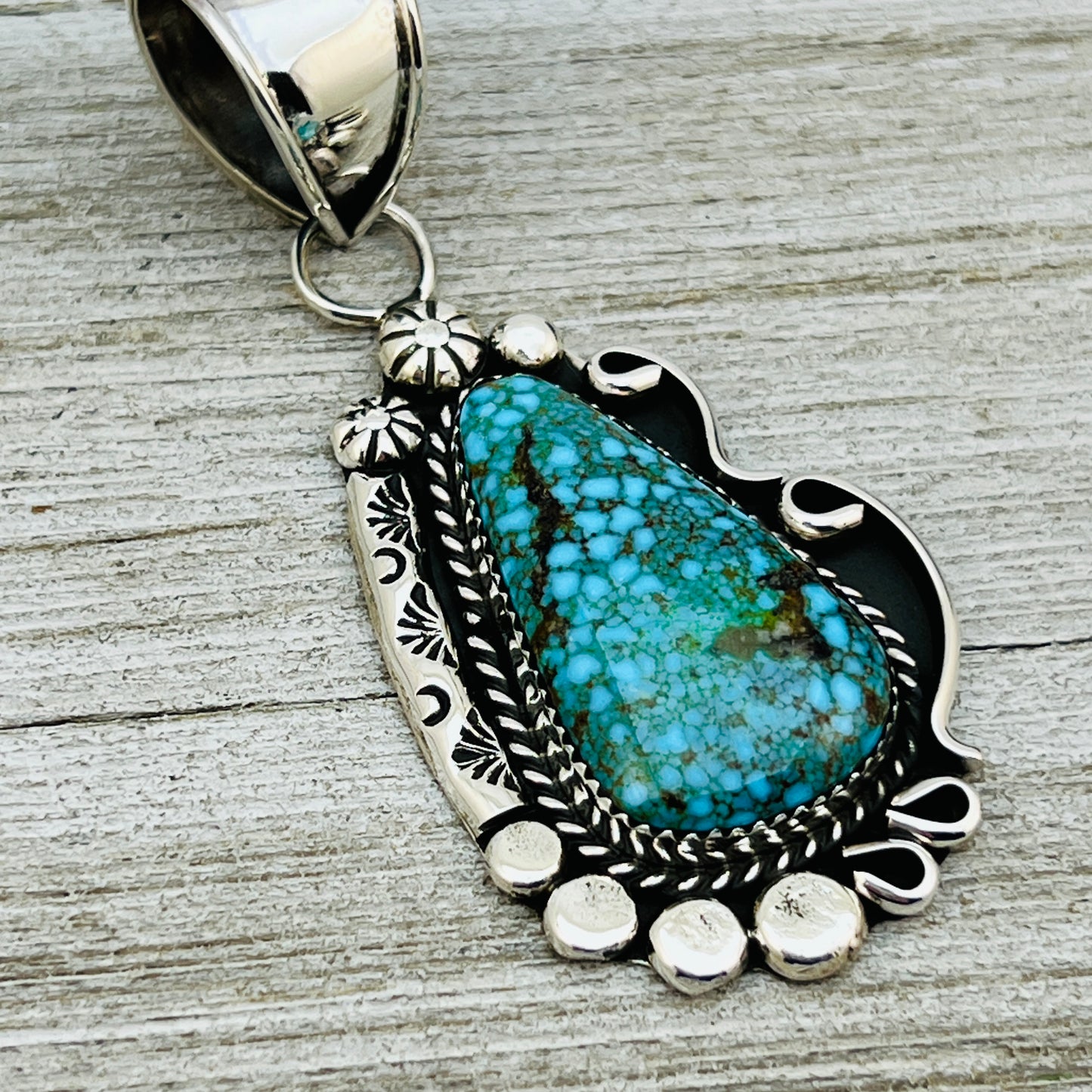 Blue Kingman Spiderweb Turquoise Pendant Navajo Sterling silver Phil Nez 857