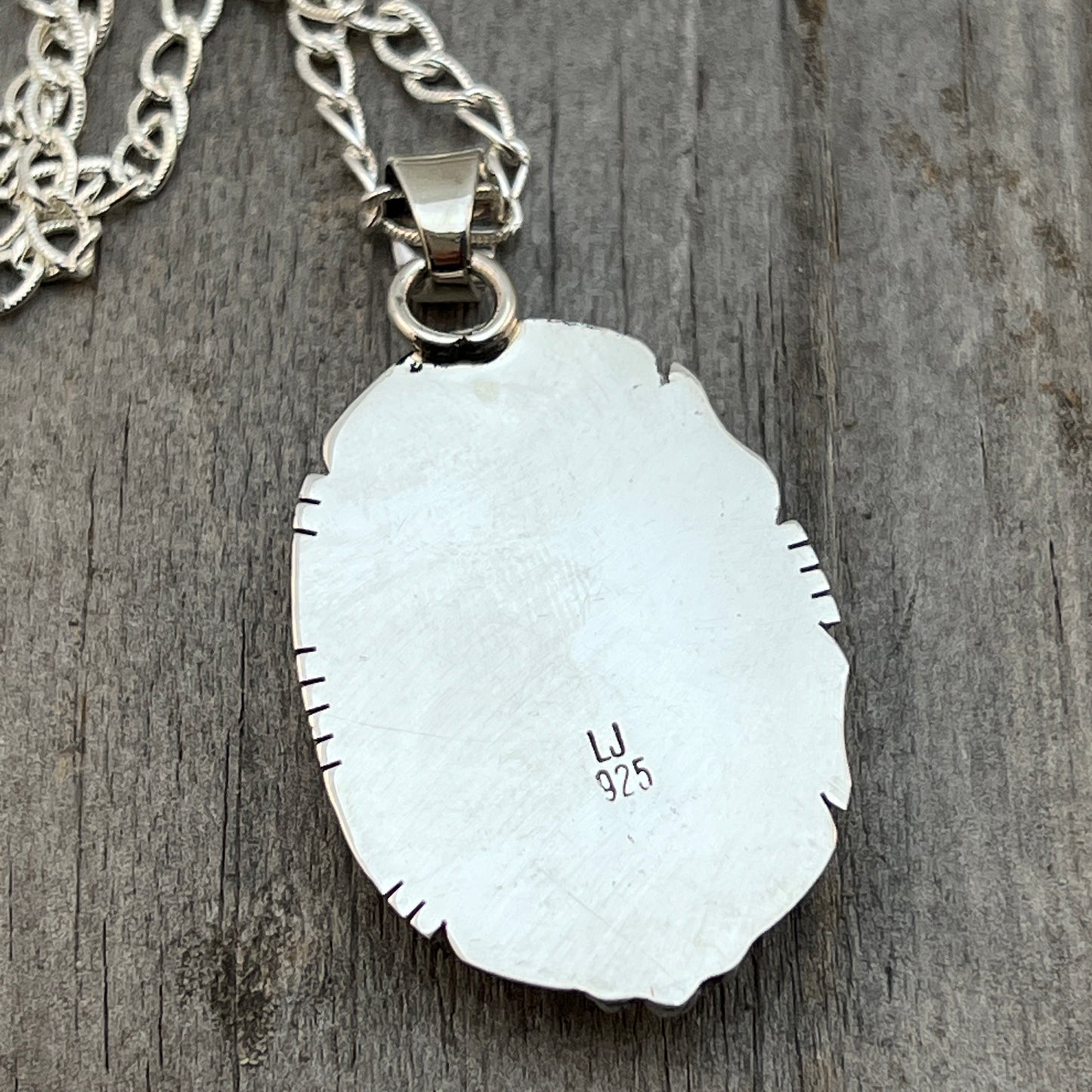 18" Sterling silver #8 Spiderweb turquoise necklace pendant Lucy Valencia Navajo 624