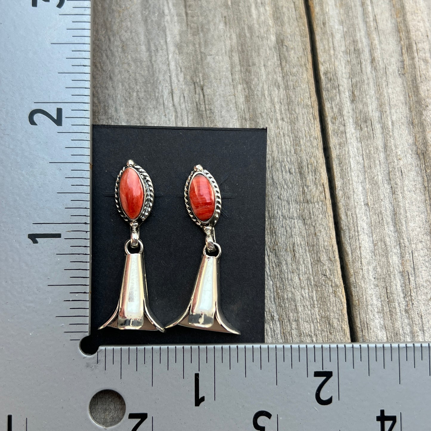 Orange Spiny Squash Blossom dangle earrings sterling silver turquoise Sheena Jack 700