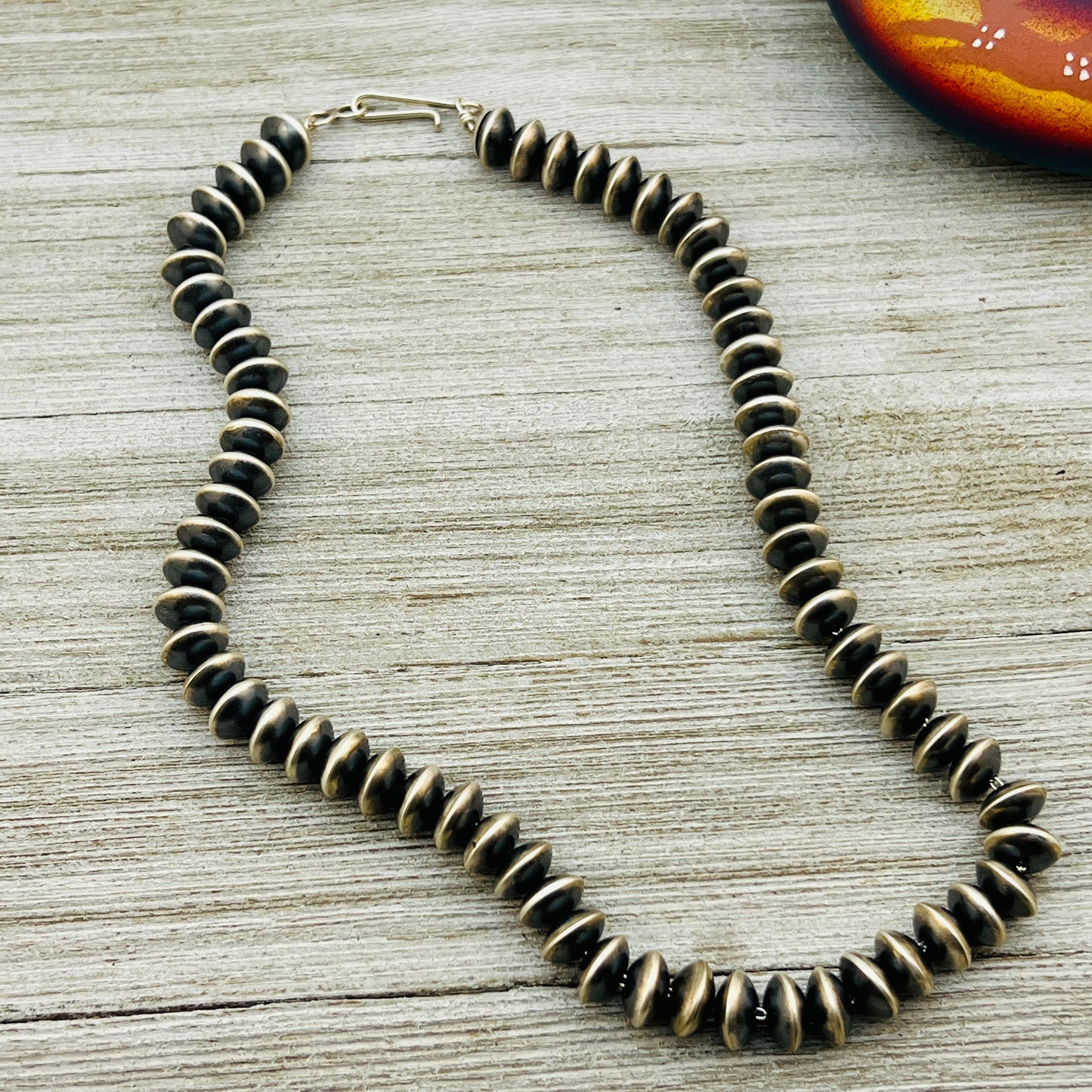 18" Sterling silver Navajo handmade 10mm saucer bead Pearl necklace Bryannen Halwood signed
