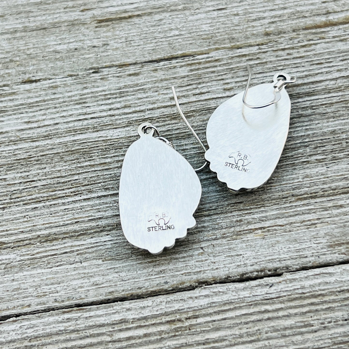 White Buffalo stone dangle earrings sterling silver Sharon McCarthy Navajo ER47