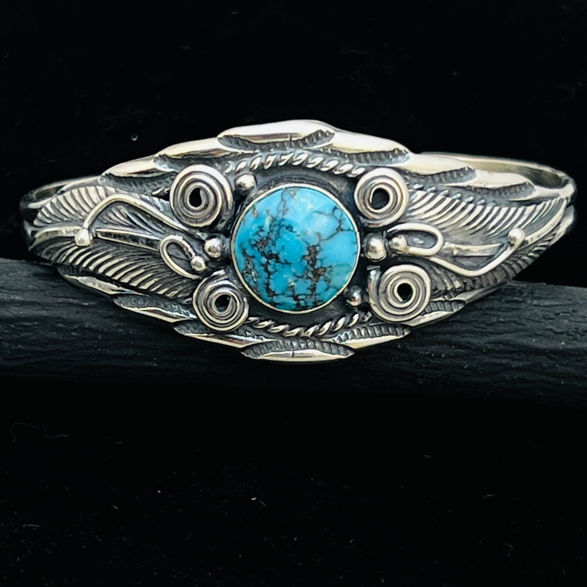 6 1/8" Stamped Navajo sterling silver Turquoise cuff bracelet Darrell Morgan BR72