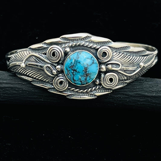 6 1/8" Stamped Navajo sterling silver Turquoise cuff bracelet Darrell Morgan BR72
