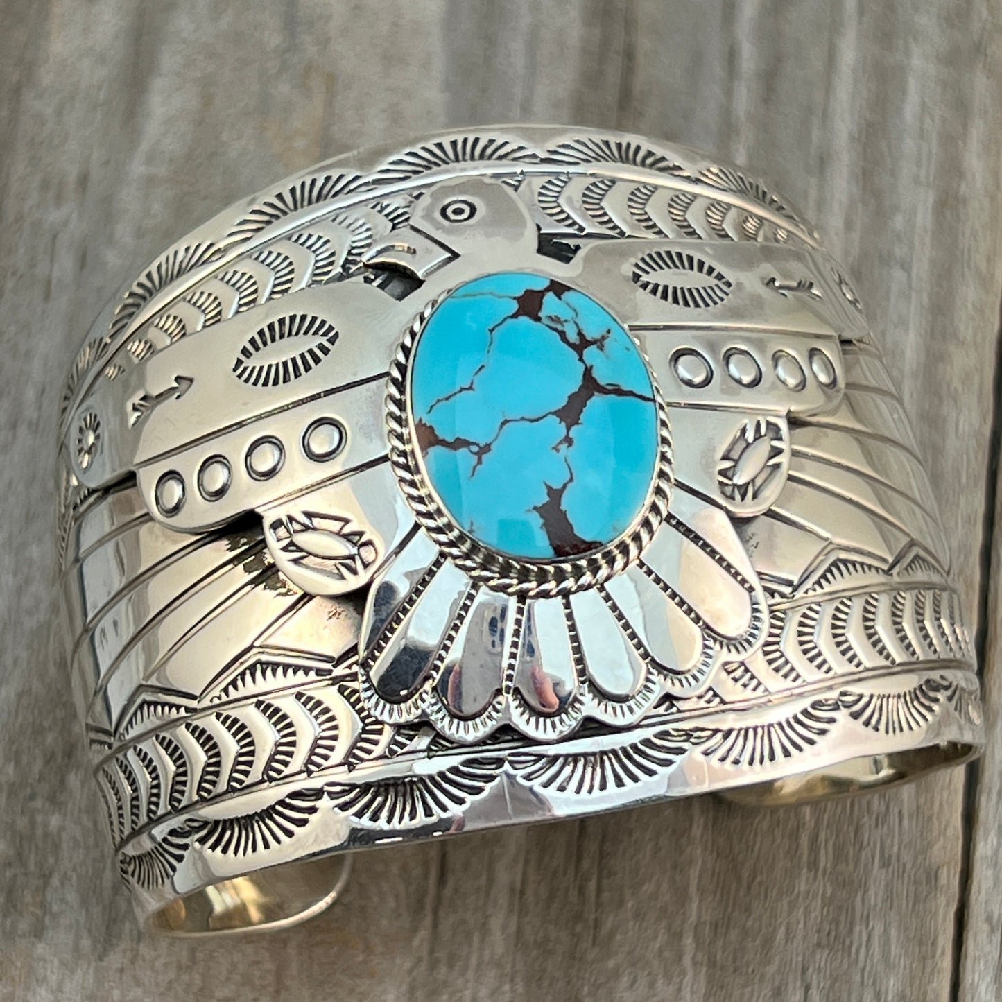 Thunderbird Cuff Bracelet Turquoise Evelyn Bahe Navajo Sterling silver 510