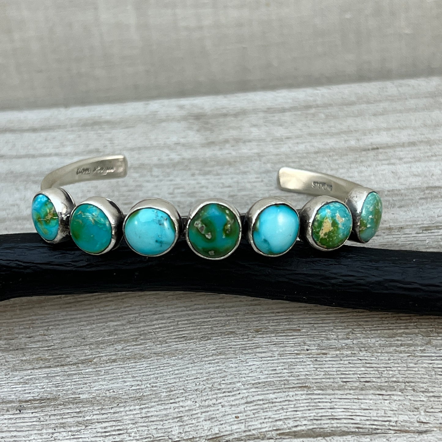 6.5" Sonoran Gold turquoise Cuff Bracelet, Sterling Silver Navajo Tom Lewis boho