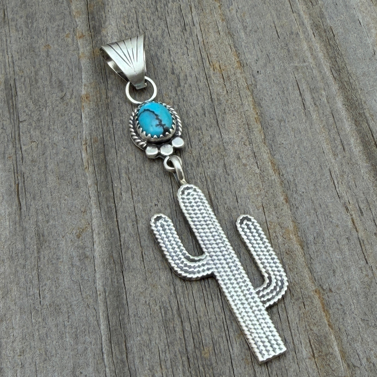 Blue Campitos Turquoise Cactus Pendant Sharon McCarthy Navajo Sterling Silver PD3