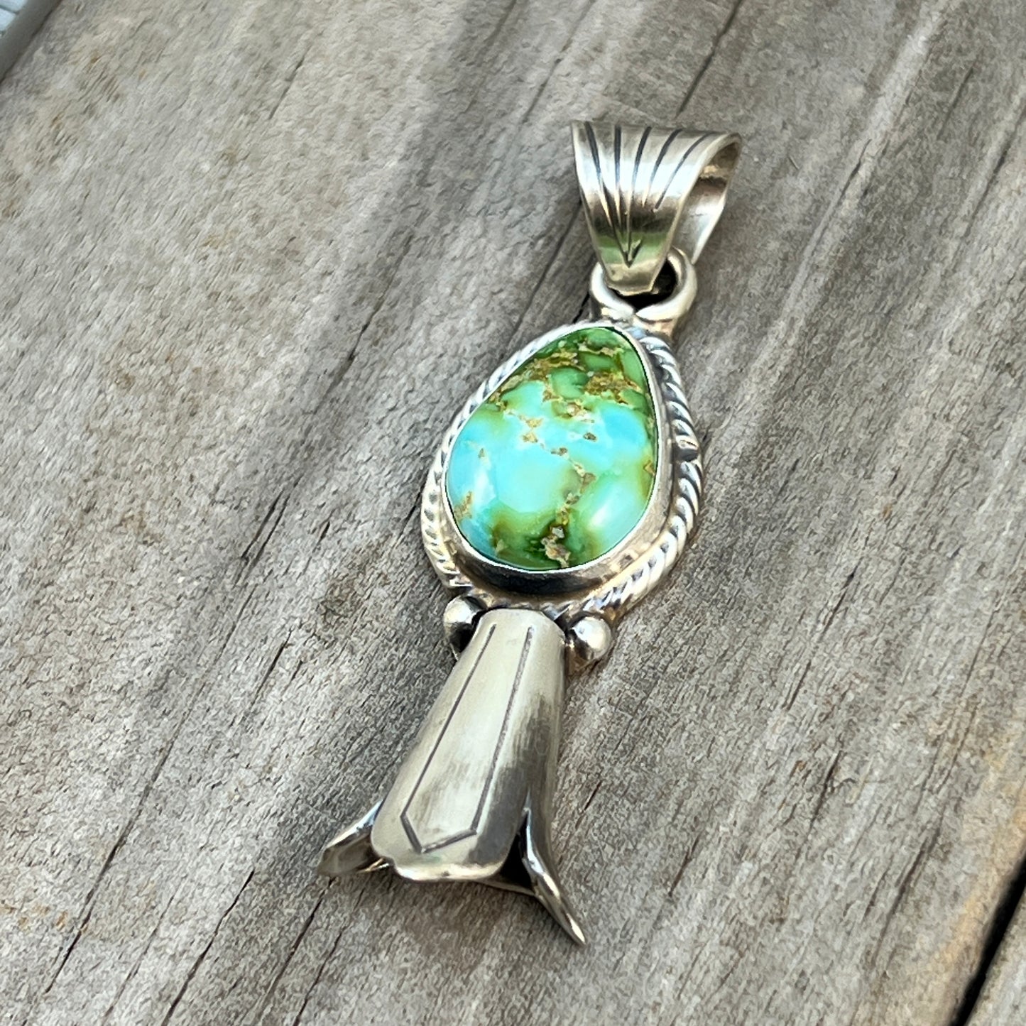 Sonoran Gold Turquoise Squash Blossom Pendant Adrienne Gordon Sterling Silver 502