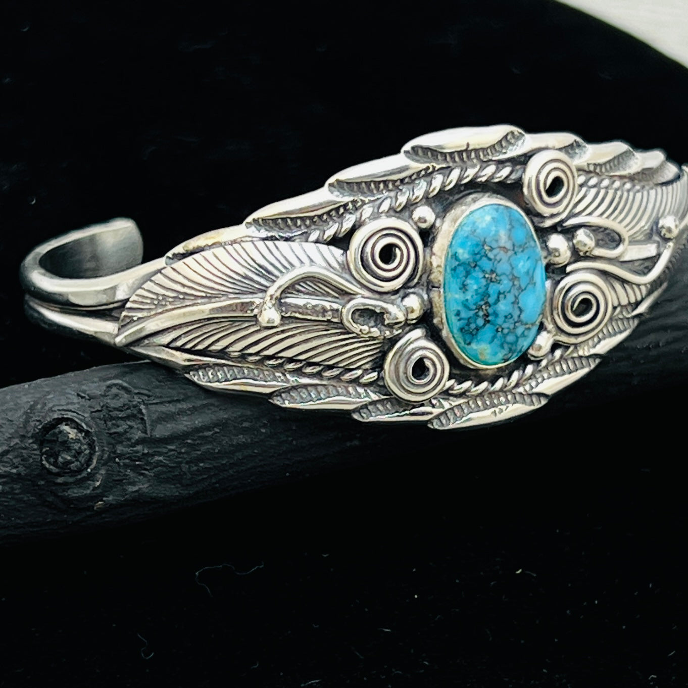 6 1/8" Stamped Navajo sterling silver Turquoise cuff bracelet Darrell Morgan BR71
