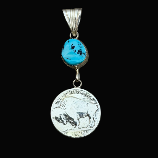 Buffalo nickel coin turquoise pendant Sharon McCarthy Navajo PD3