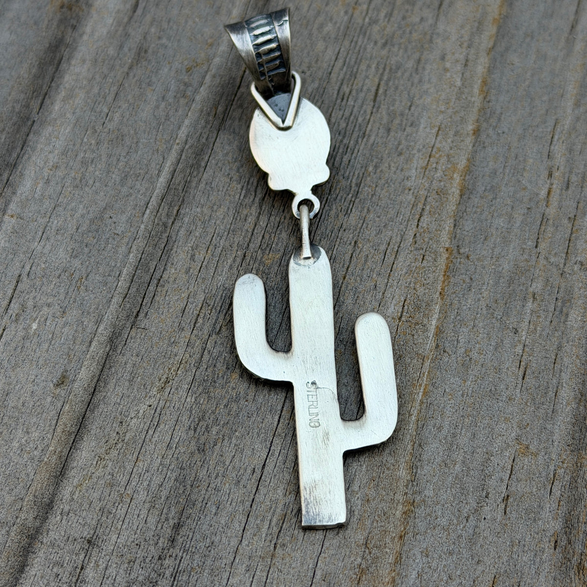 Blue Campitos Turquoise Cactus Pendant Sharon McCarthy Navajo Sterling Silver PD2