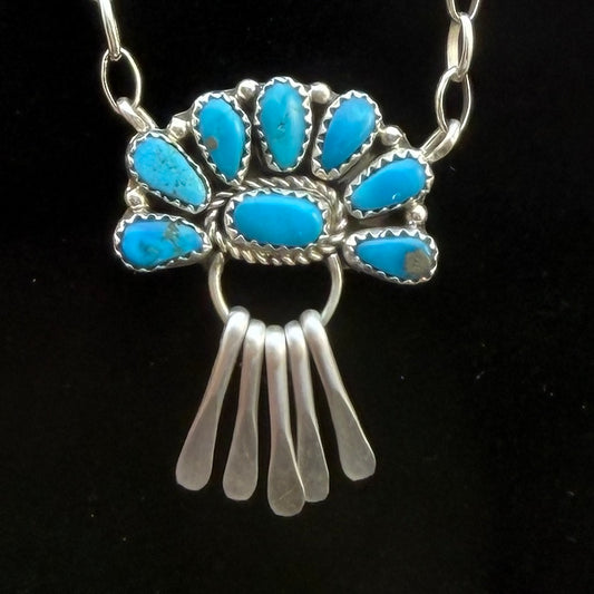 17 1/2" Turquoise Petit  Point Necklace Justina Wilson Sterling silver NK57