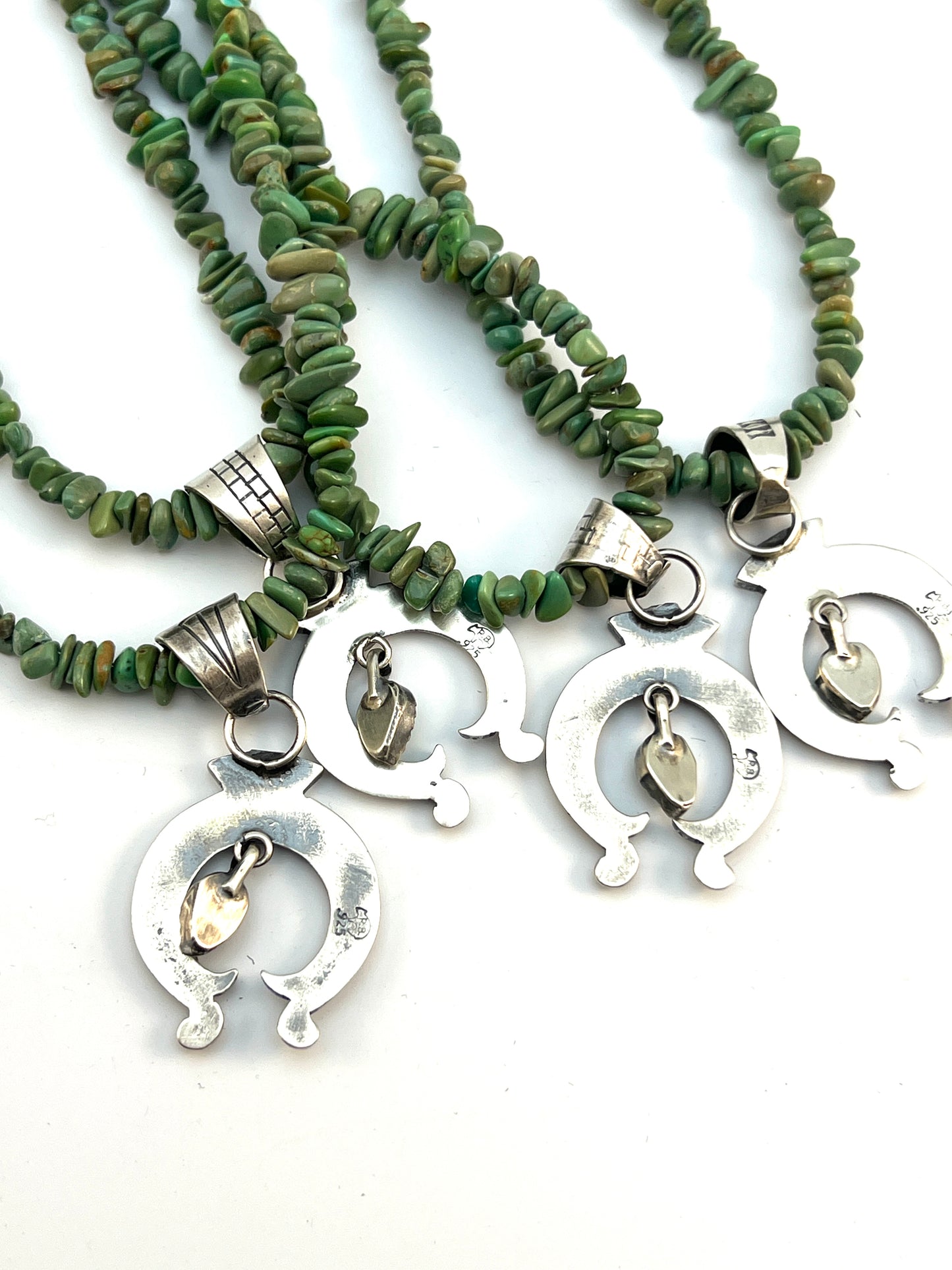 17" green turquoise nugget necklace Sterling silver naja pendant Navajo Sharon McCarthy 643