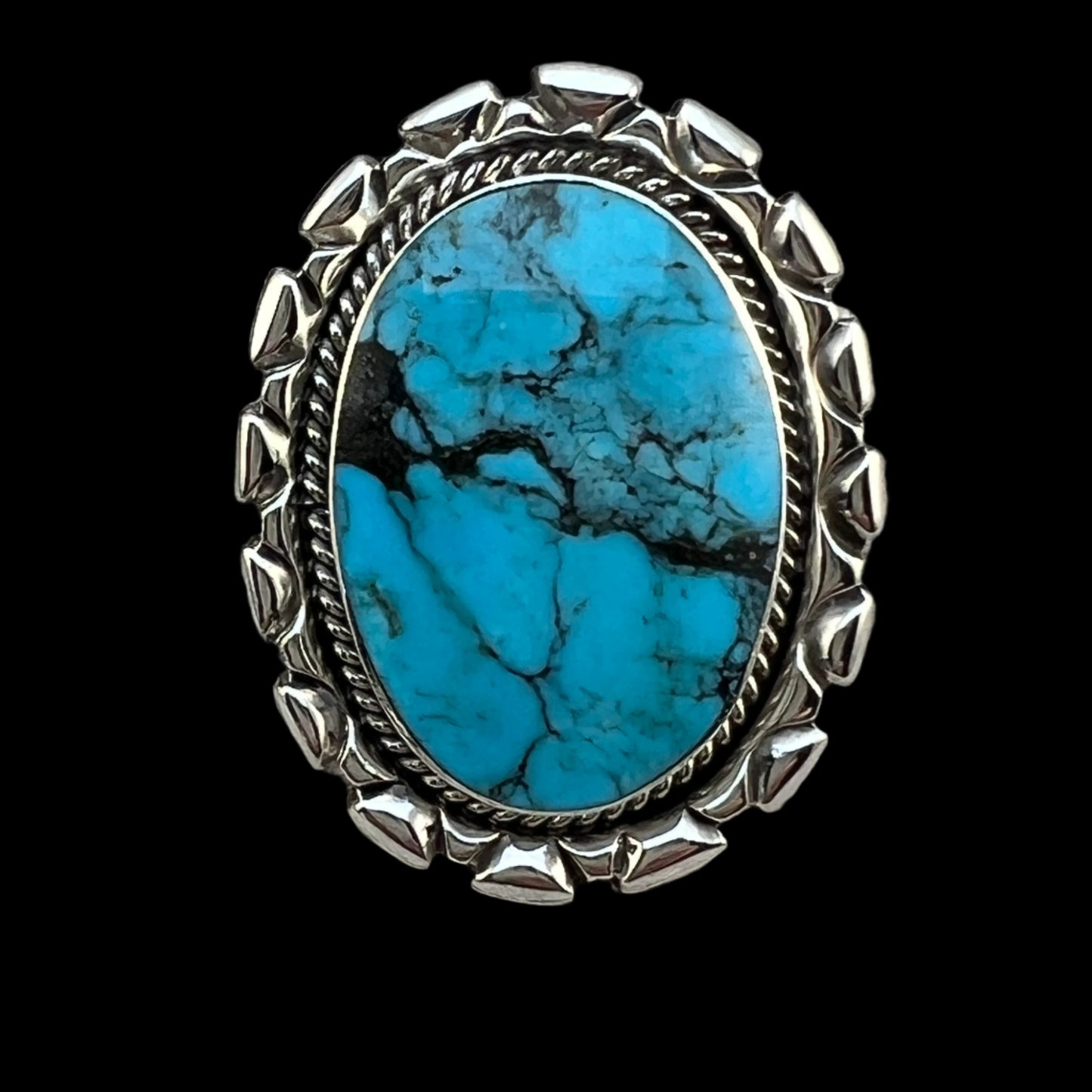 Size 7 Large stone Blue Kingman turquoise statement ring Sterling silver Navajo handmade