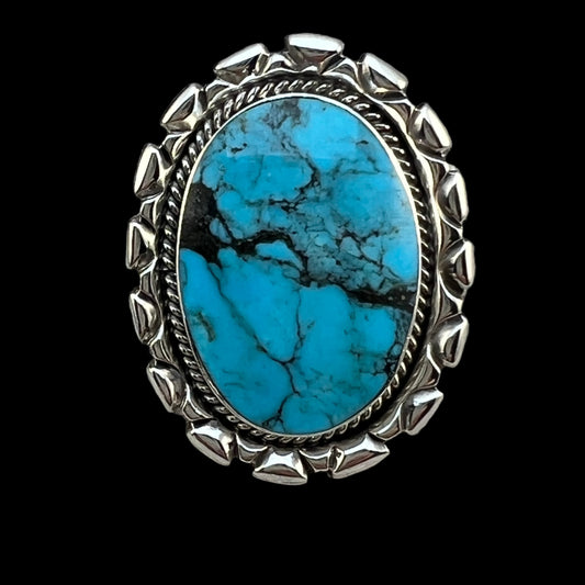 Size 7 Large stone Blue Kingman turquoise statement ring Sterling silver Navajo handmade