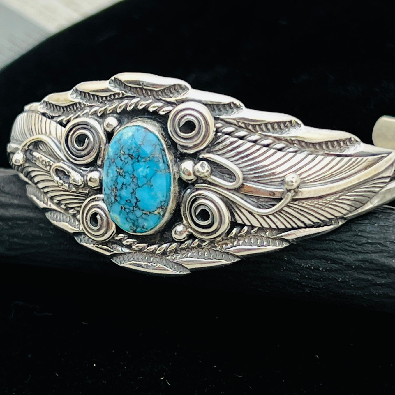 6 1/8" Stamped Navajo sterling silver Turquoise cuff bracelet Darrell Morgan BR71