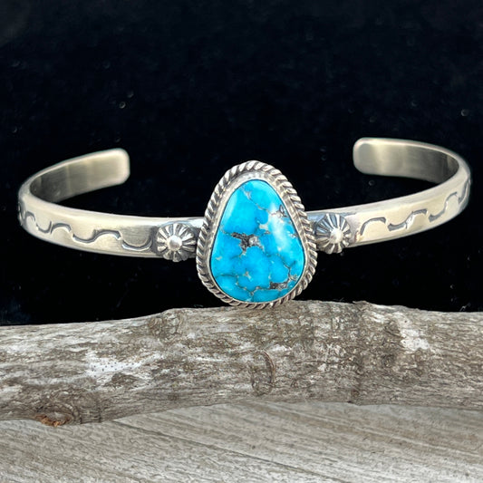 6.25 6.5 6.75 Kingman Turquoise stacker Cuff bracelet #8 Sterling Silver Samuel Yellowhair