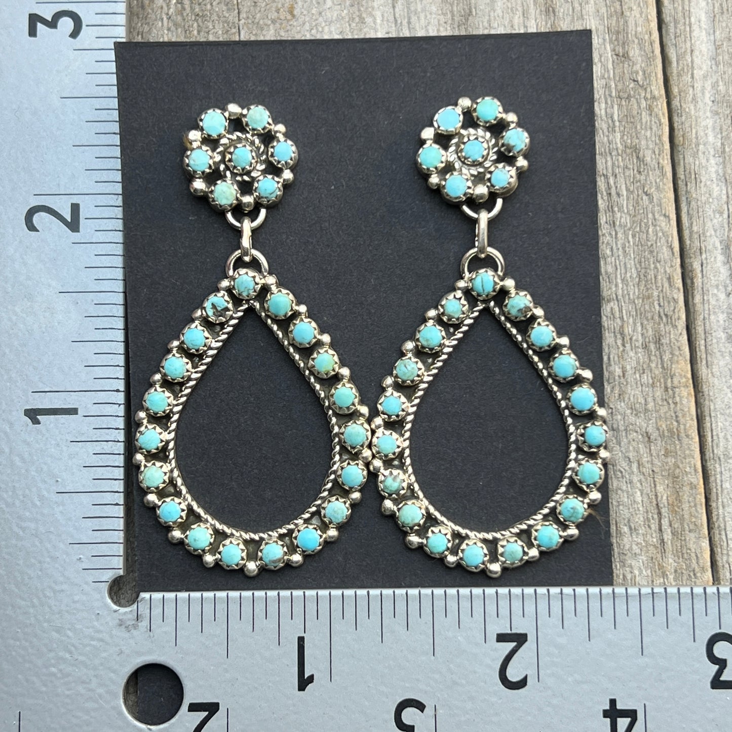 Blue Turquoise snake eye dot earrings sterling silver Falencia Yazzie Navajo handmade 709