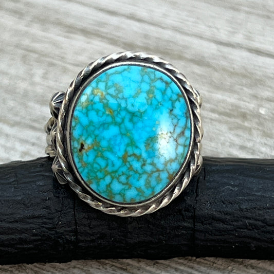 Size 7.75 Blue Kingman Turquoise Sterling Silver Ring Samuel Yellowhair Navajo