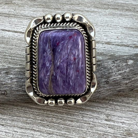 Size 7 Charoite sterling silver handmade ring #9 Navajo Samuel Yellowhair