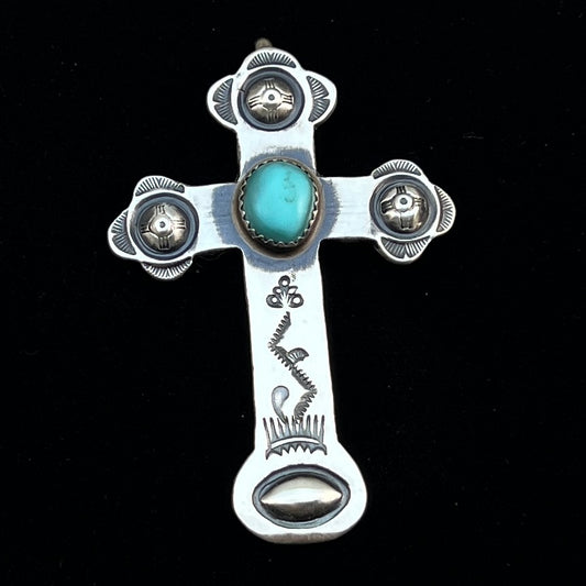 Turquoise Cross Pendant Sterling Silver Navajo handmade Martha Cayatineto