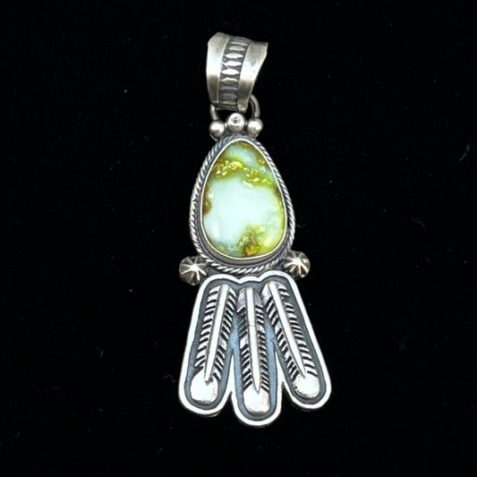 Palomino Varasite Feather Pendant Navajo Marita Benally sterling silver