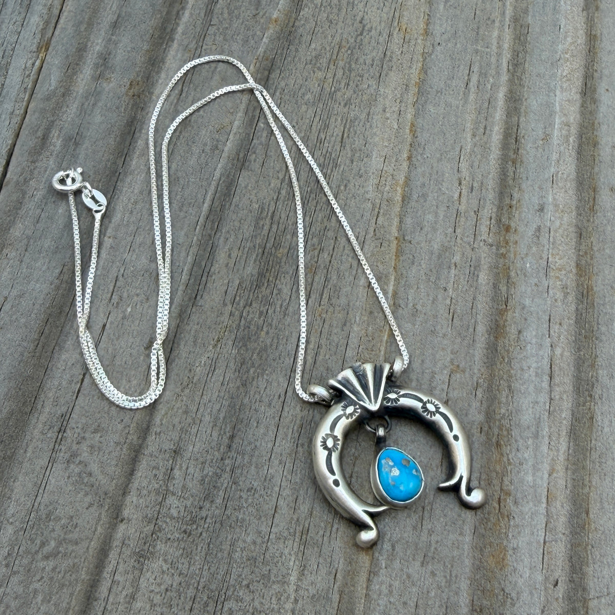 18" Blue Kingman Turquoise Naja Necklace Sterling Silver Annette Chiquito NK44