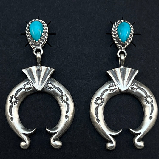 Turquoise naja earrings sterling silver Navajo Adrienne Gordon 446