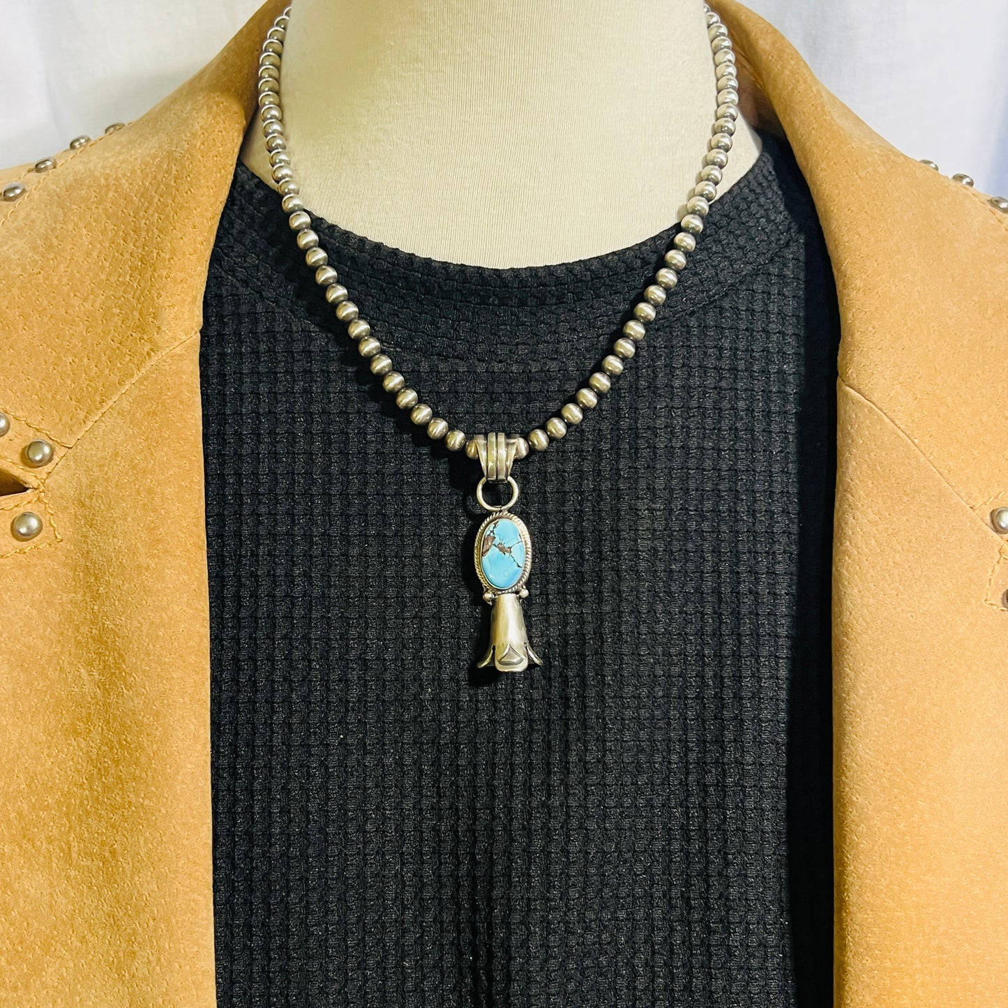 16" Golden Hills Turquoise Squash Blossom Necklace Sharon McCarthy Sterling silver NK11