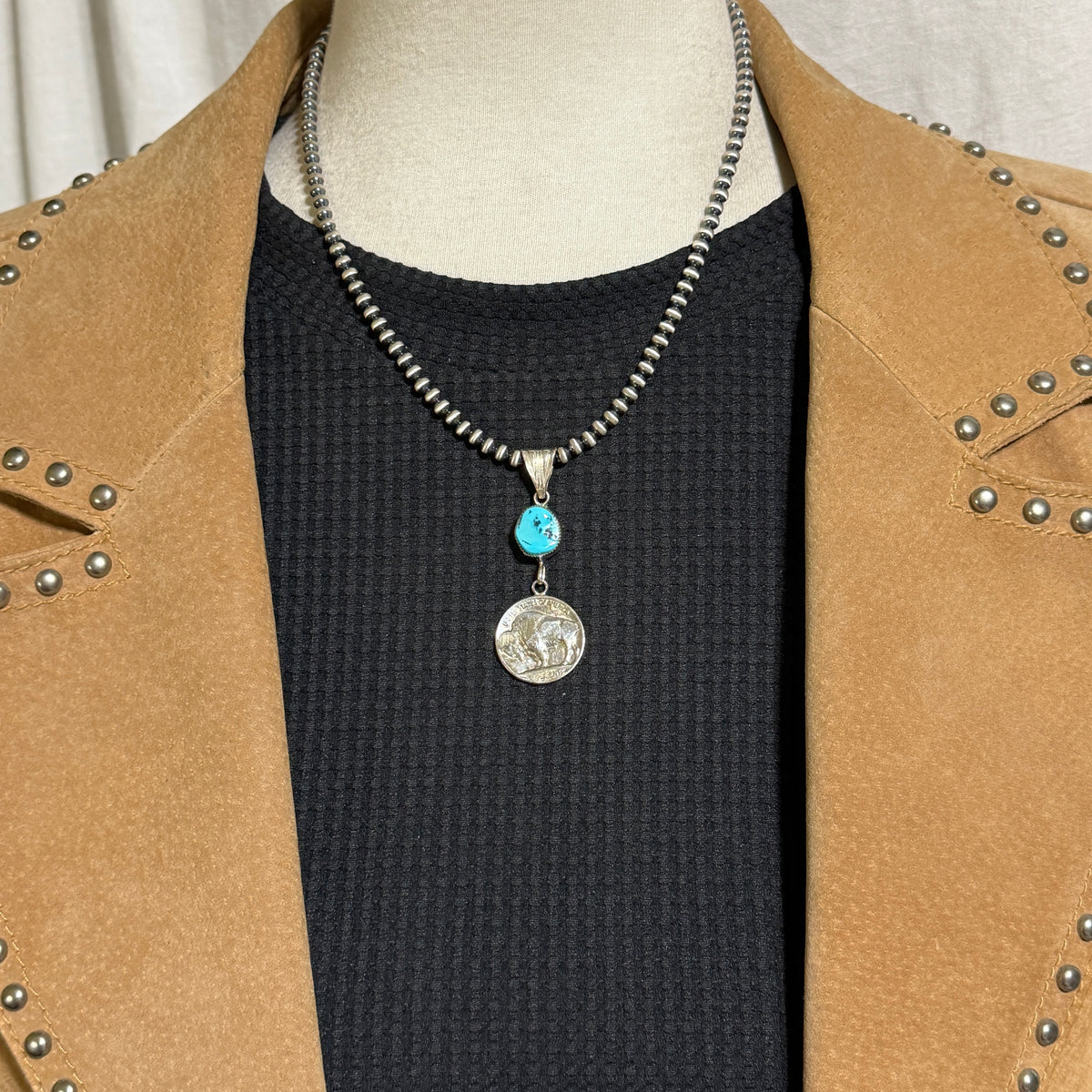 Buffalo nickel coin turquoise pendant Sharon McCarthy Navajo PD3