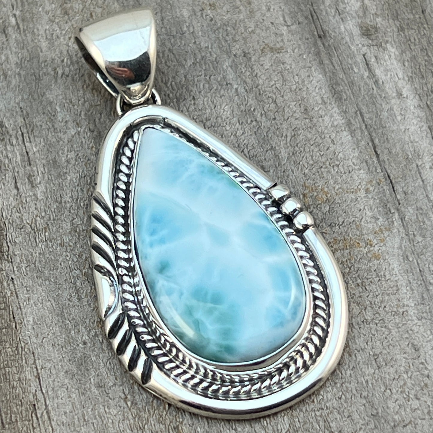 Larimar Pendant Sterling Silver Navajo handmade Junior Begay 531