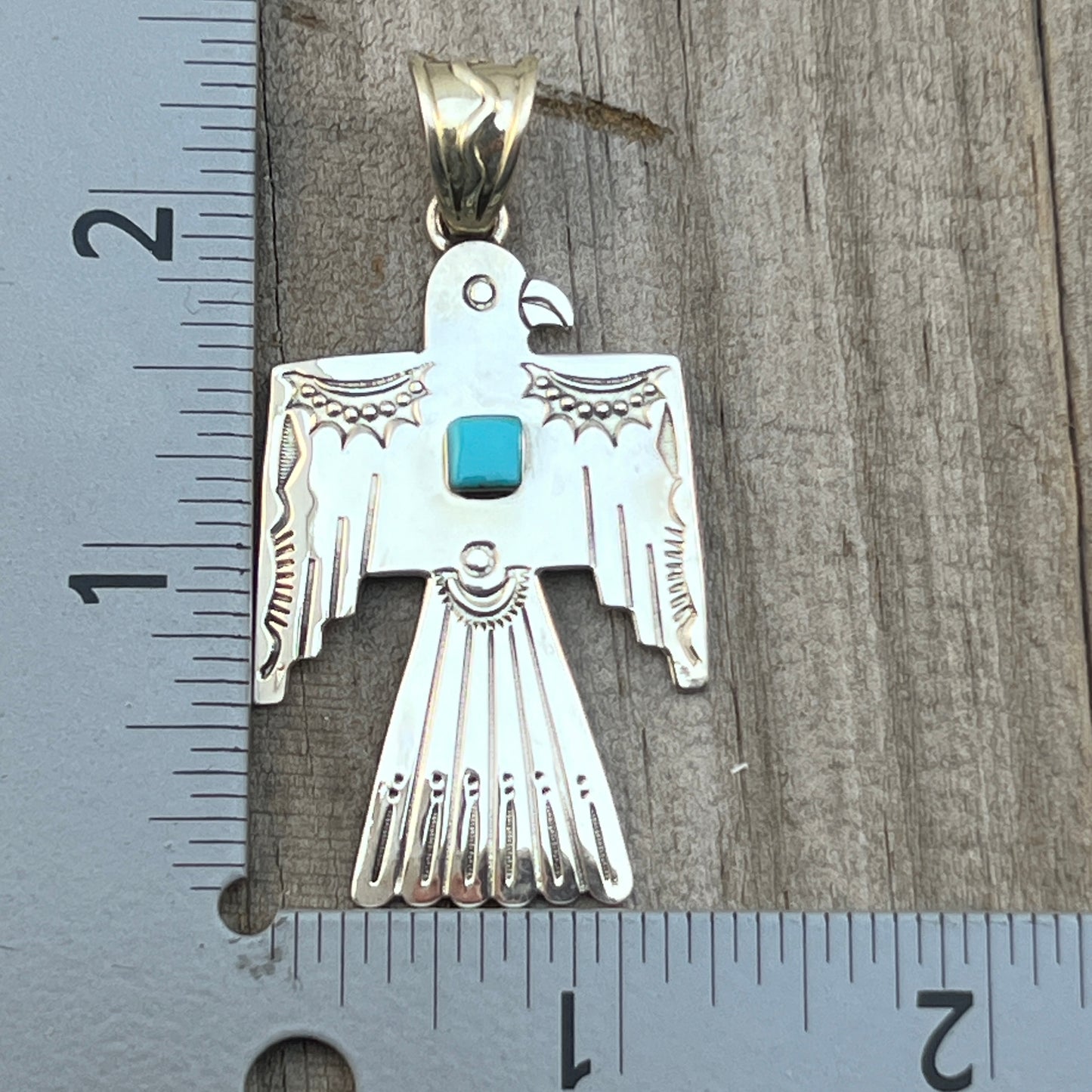 Turquoise Thunderbird Pendant Sterling silver Navajo Brandon Belin Navajo handmade 652
