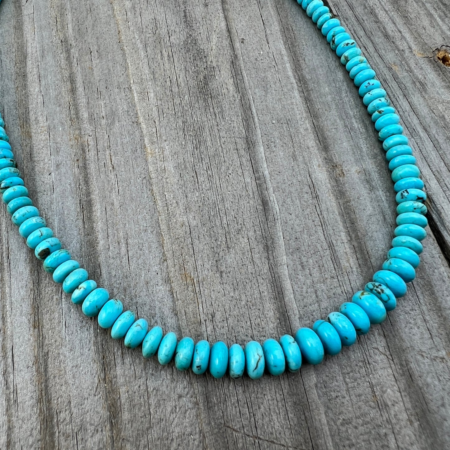 19" blue Turquoise graduated rondelle bead necklace choker Doreen Jake Navajo 778