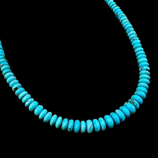 19" blue Turquoise graduated rondelle bead necklace choker Doreen Jake Navajo 778