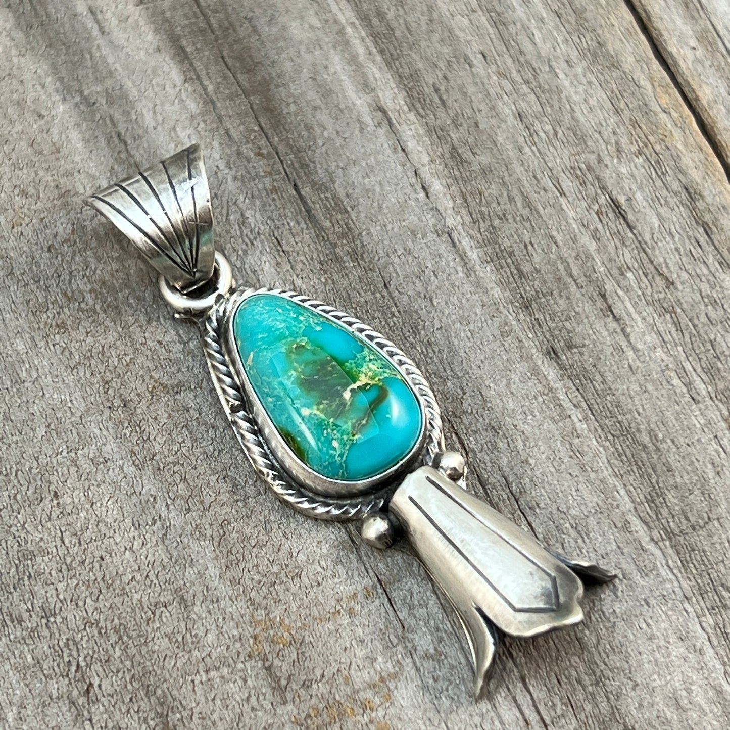 Sonoran Gold Turquoise Squash Blossom Pendant Adrienne Gordon Sterling Silver 501