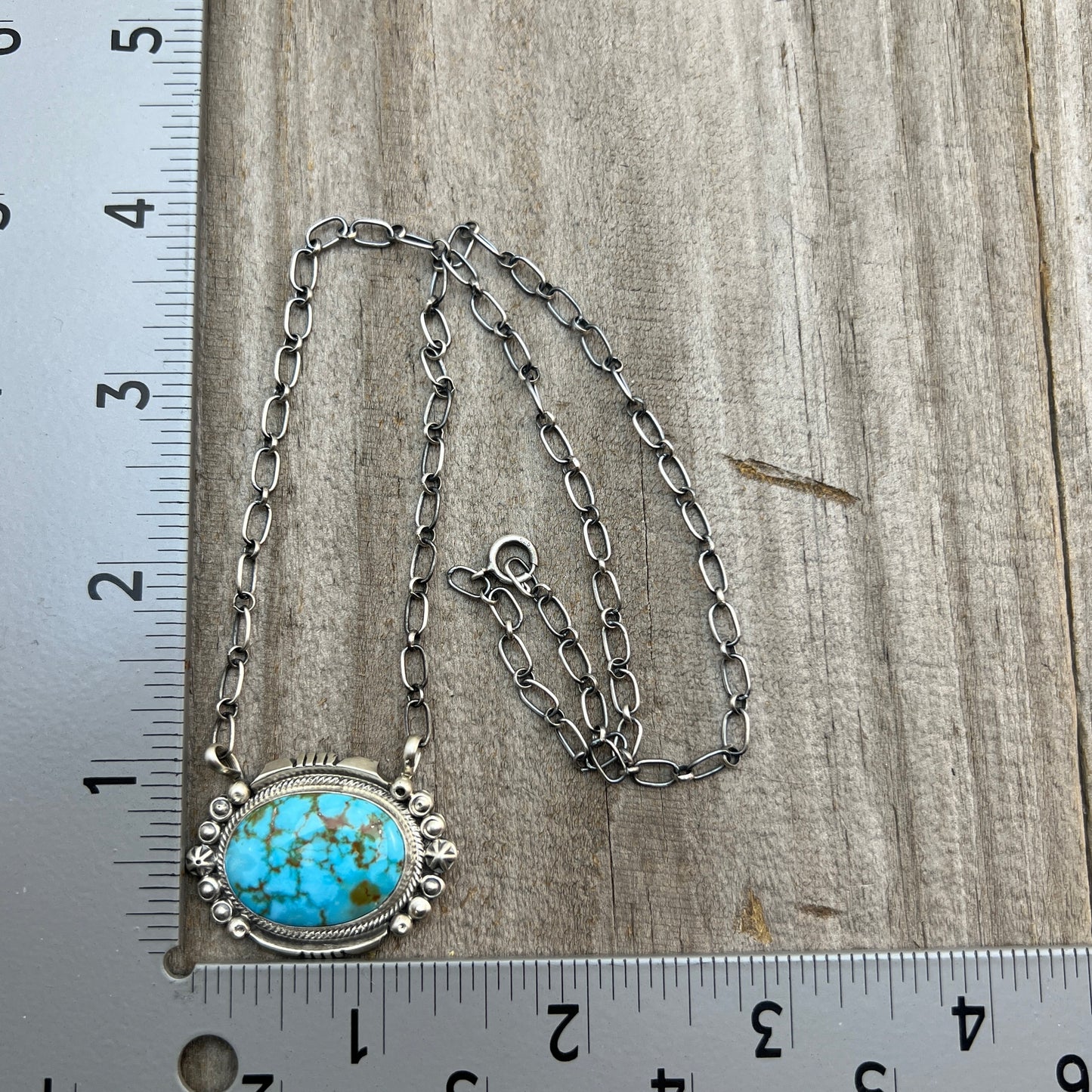 18" Kingman Spiderweb Turquoise Necklace Sterling silver Navajo Daniel Benally 607