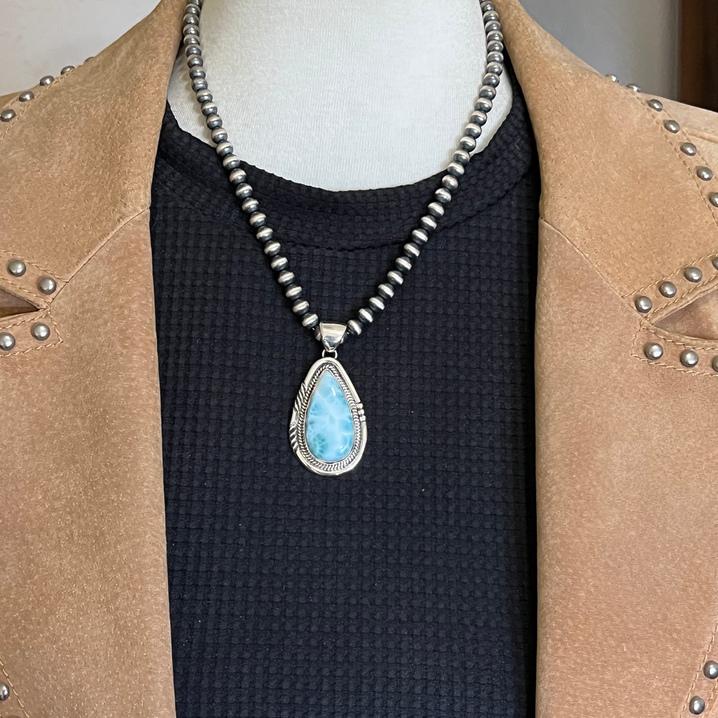 Larimar Pendant Sterling Silver Navajo handmade Junior Begay 531