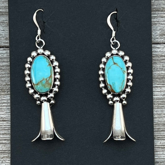 Blue Kingman Turquoise squash blossom earrings sterling silver Navajo Charlene Yazzie 459