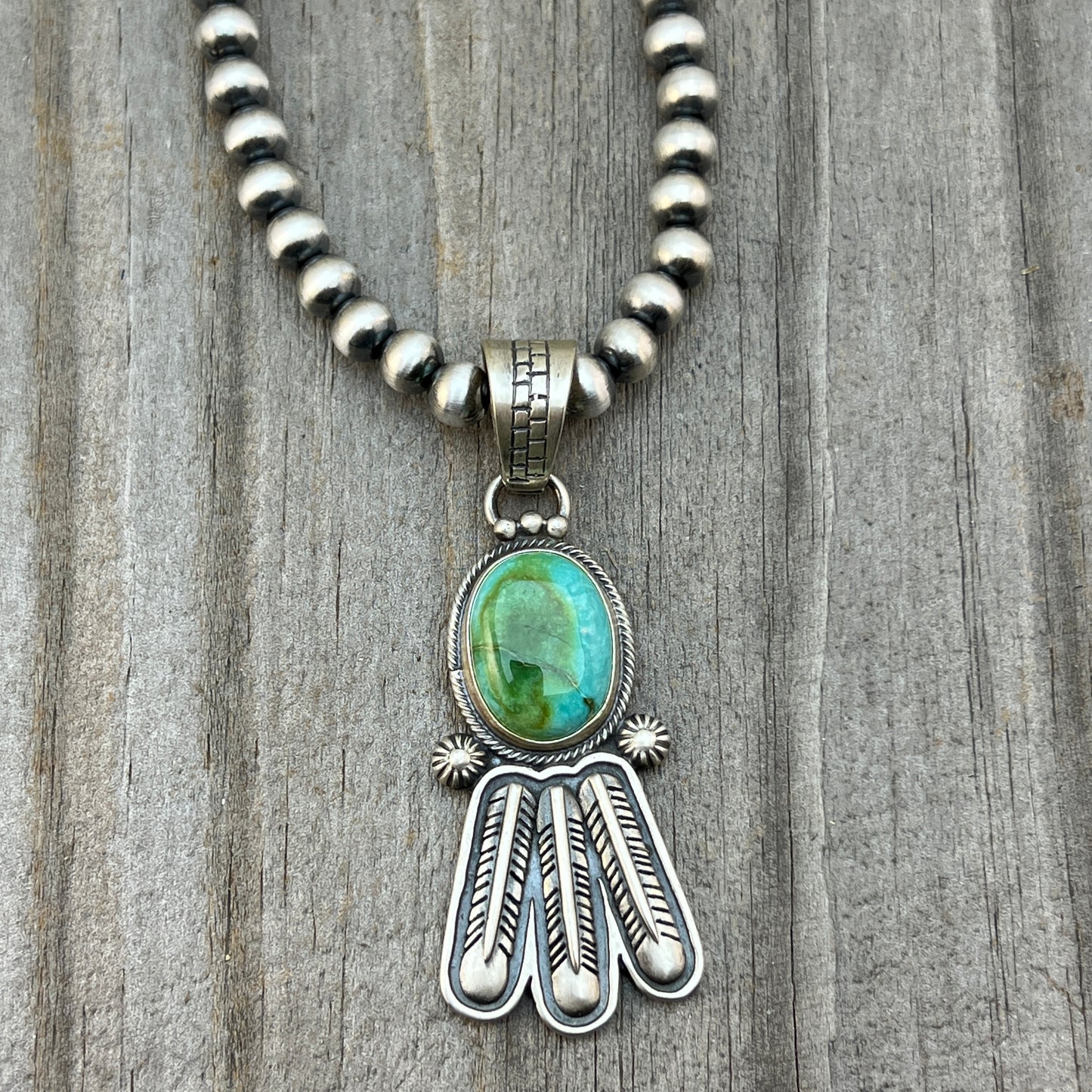 18" Sonoran Turquoise necklace sterling silver 6mm bead Verley Betone Navajo 771