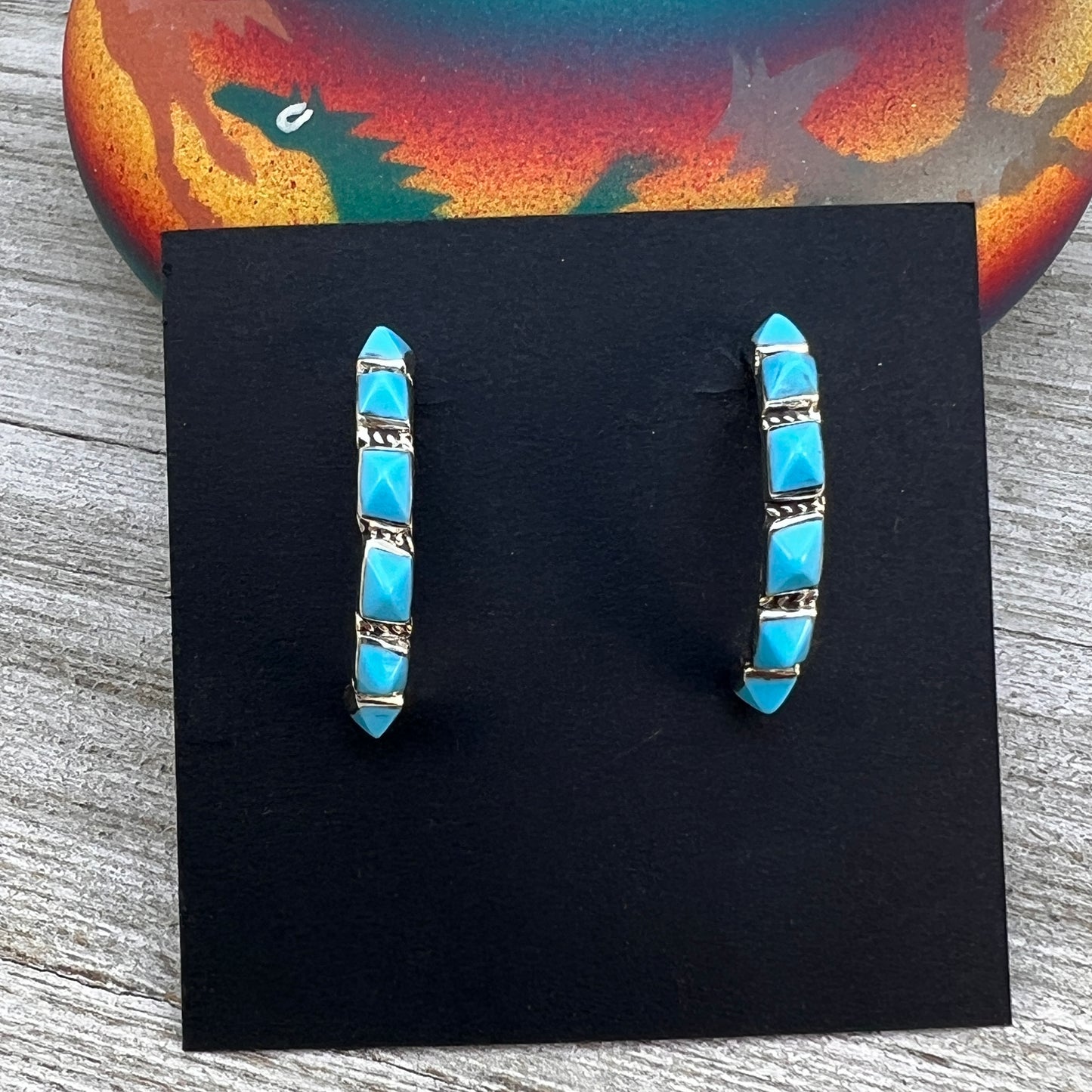 modern spike turquoise hoop earrings, Zuni Martin Chavez, sterling silver